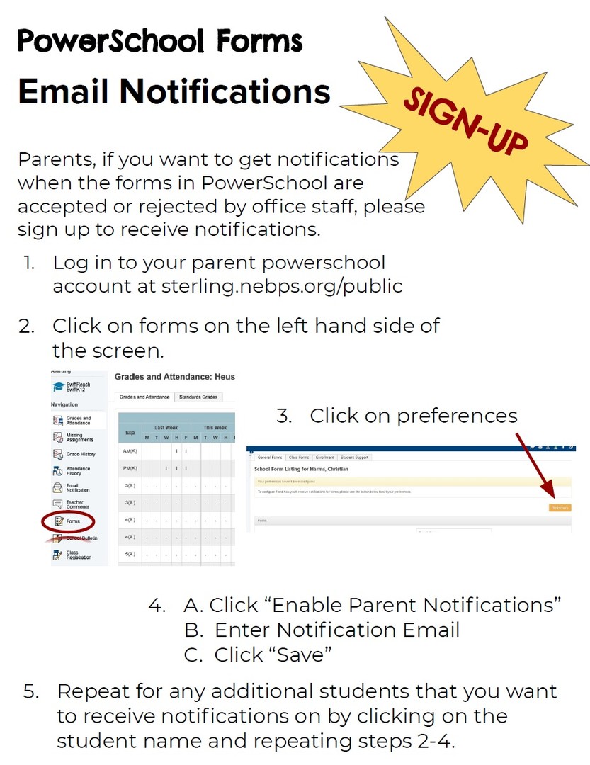 Sterling Public Schools PowerSchool Forms Email Notifications